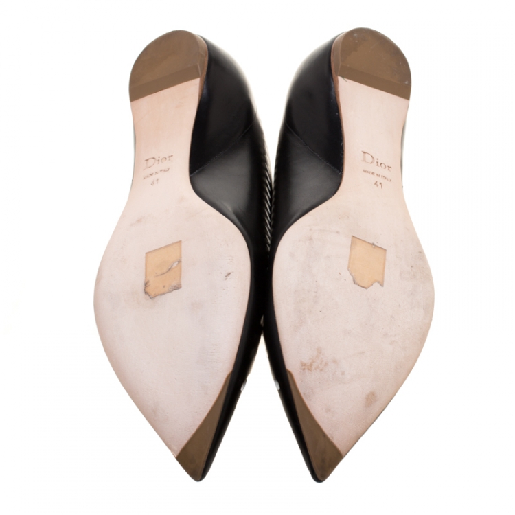 Pre Owned Dior Black Leather Laser Cut Pointed Toe Ballerina Flats Size 41