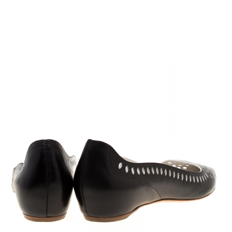 Pre Owned Dior Black Leather Laser Cut Pointed Toe Ballerina Flats Size 41