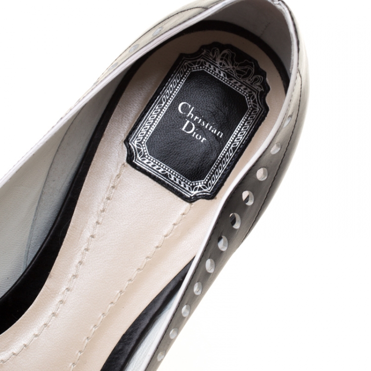 Pre Owned Dior Black Leather Laser Cut Pointed Toe Ballerina Flats Size 41