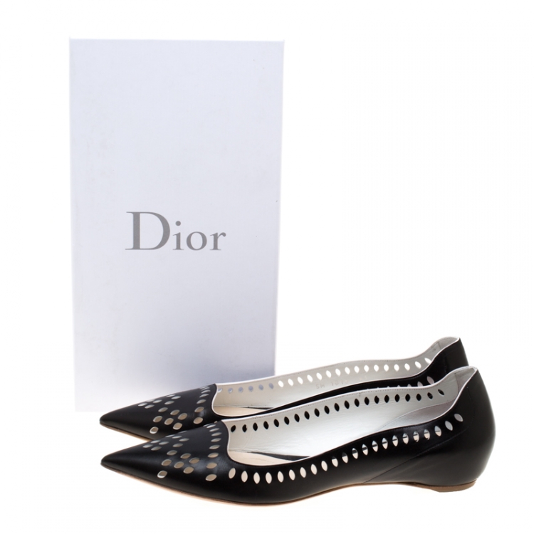 Pre Owned Dior Black Leather Laser Cut Pointed Toe Ballerina Flats Size 41
