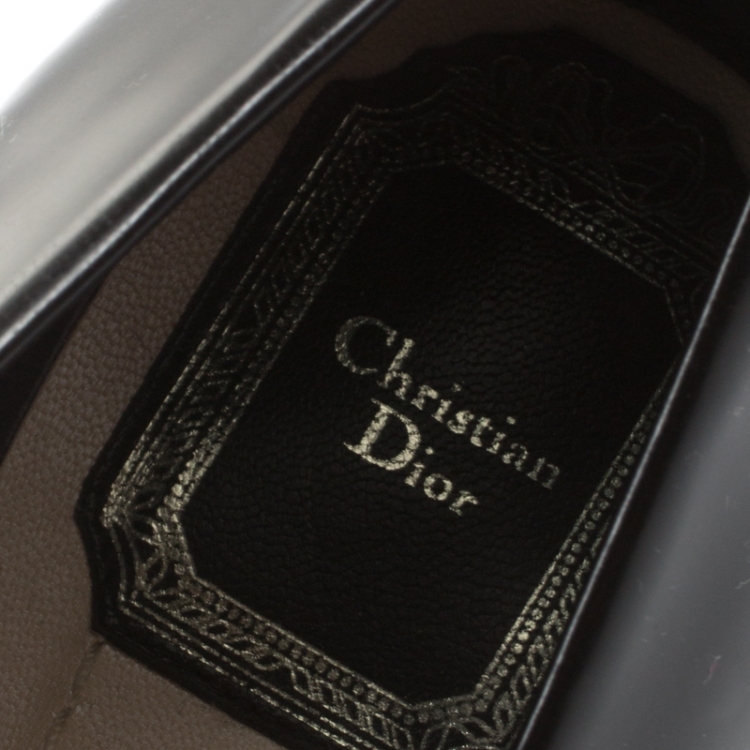 Pre Owned Dior Black Leather And Patent Leather Buckle Detail Ballet Flat Size 39.5