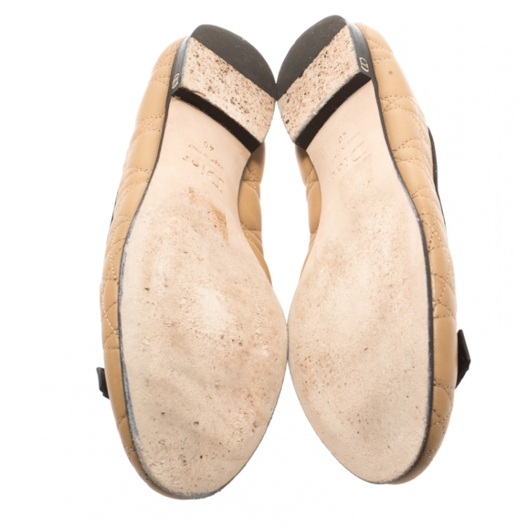 Pre Owned Christian Dior Beige Quilted Cannage Leather My Dior Ballet Flats Size 40