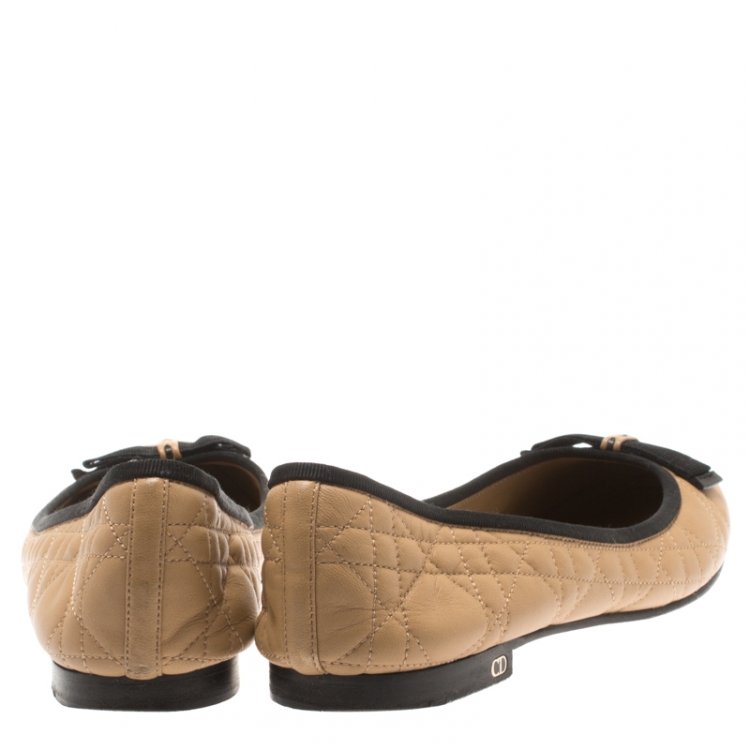 Pre Owned Christian Dior Beige Quilted Cannage Leather My Dior Ballet Flats Size 40