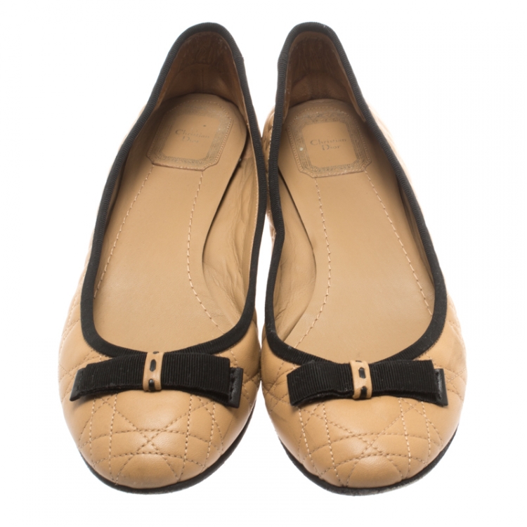 Pre Owned Christian Dior Beige Quilted Cannage Leather My Dior Ballet Flats Size 40