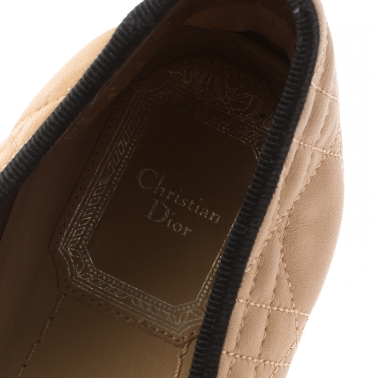 Pre Owned Christian Dior Beige Quilted Cannage Leather My Dior Ballet Flats Size 40