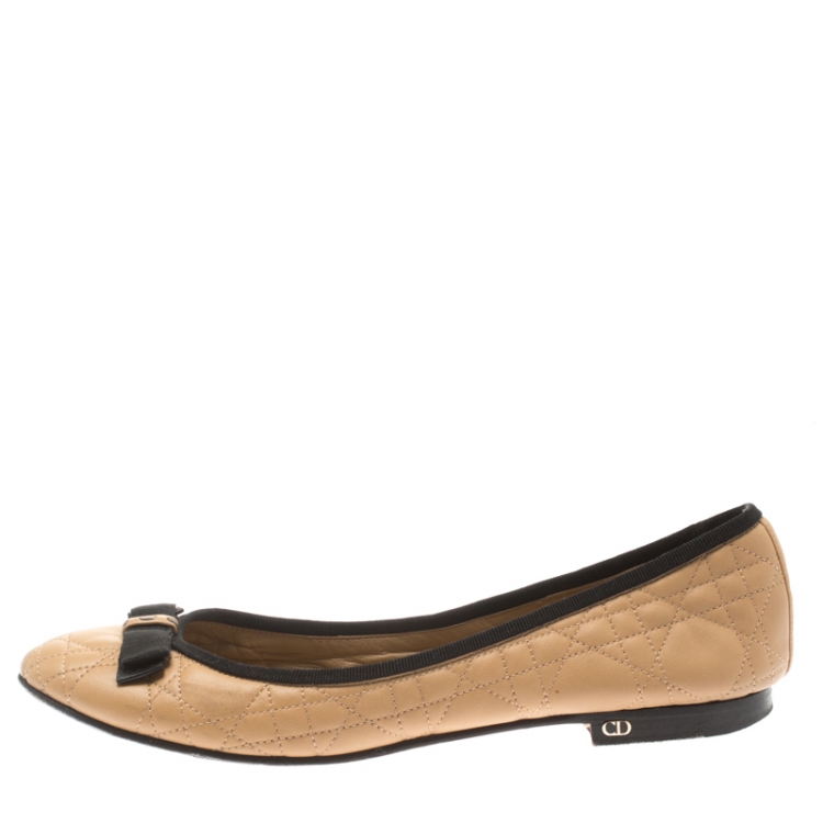 Pre Owned Christian Dior Beige Quilted Cannage Leather My Dior Ballet Flats Size 40