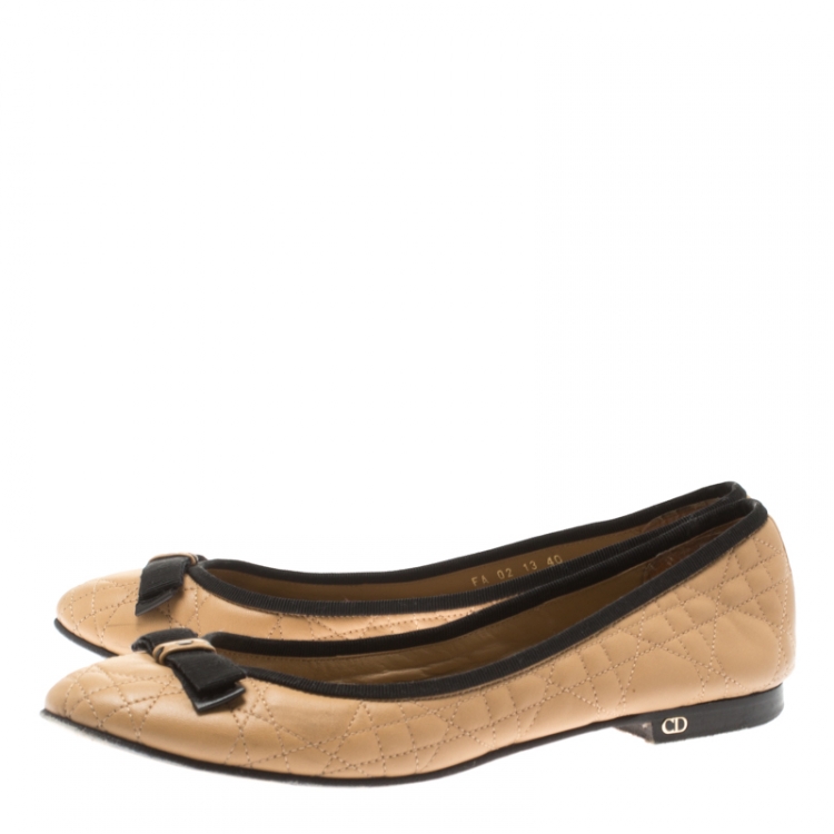 Pre Owned Christian Dior Beige Quilted Cannage Leather My Dior Ballet Flats Size 40