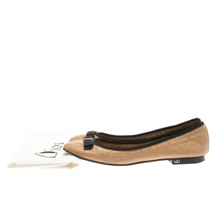 Pre Owned Christian Dior Beige Quilted Cannage Leather My Dior Ballet Flats Size 40