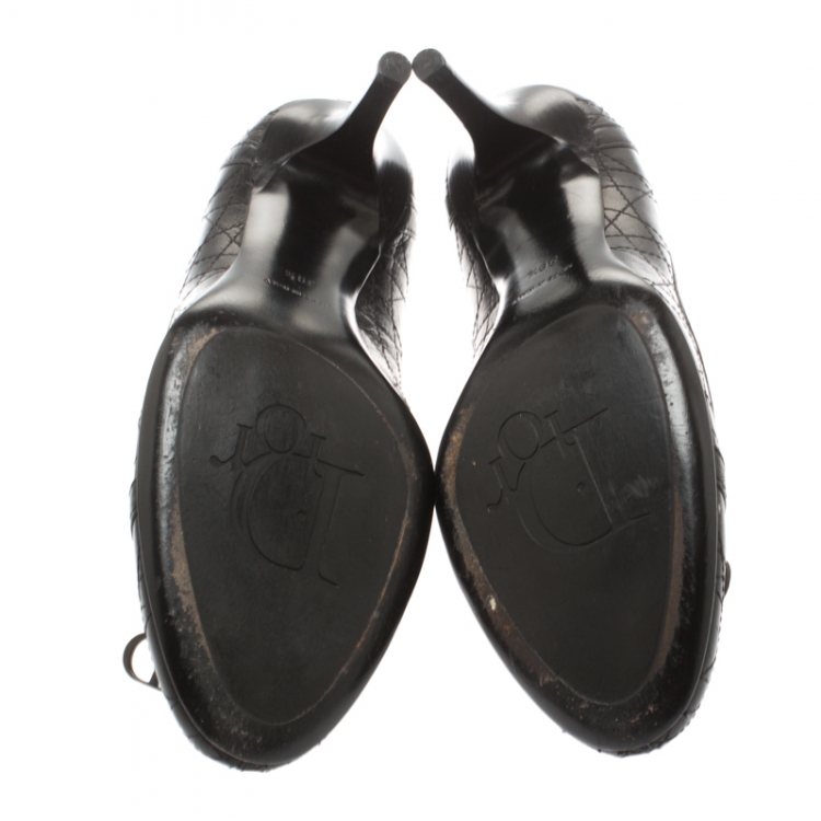 Pre Owned Dior Black Cannage Leather Stitched Bow Pumps Size 39.5