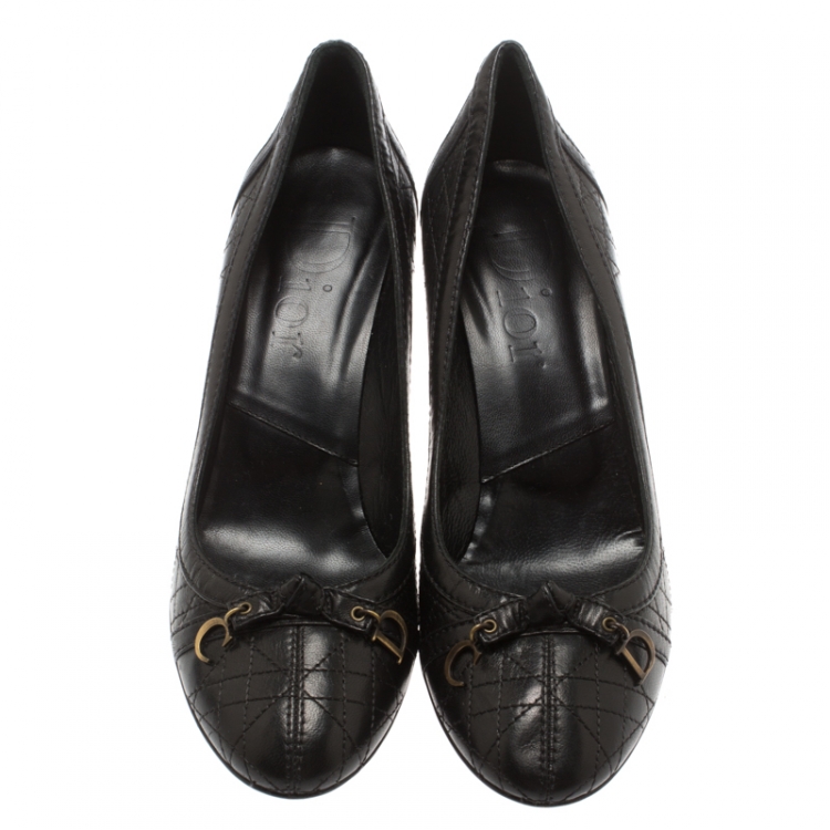 Pre Owned Dior Black Cannage Leather Stitched Bow Pumps Size 39.5