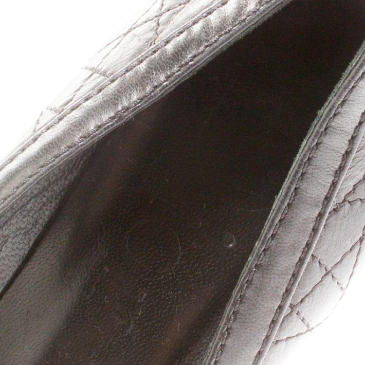 Pre Owned Dior Black Cannage Leather Stitched Bow Pumps Size 39.5