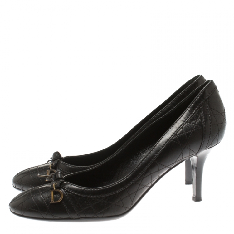 Pre Owned Dior Black Cannage Leather Stitched Bow Pumps Size 39.5