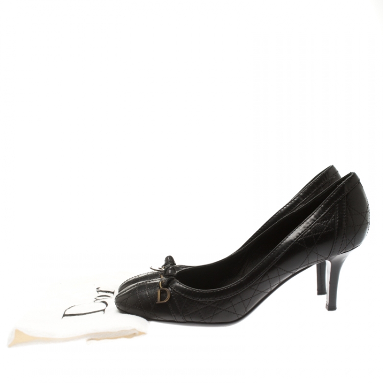 Pre Owned Dior Black Cannage Leather Stitched Bow Pumps Size 39.5