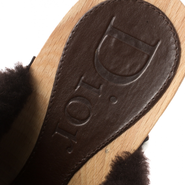 Pre Owned Dior Brown Suede And Wool Trim Clogs Size 38