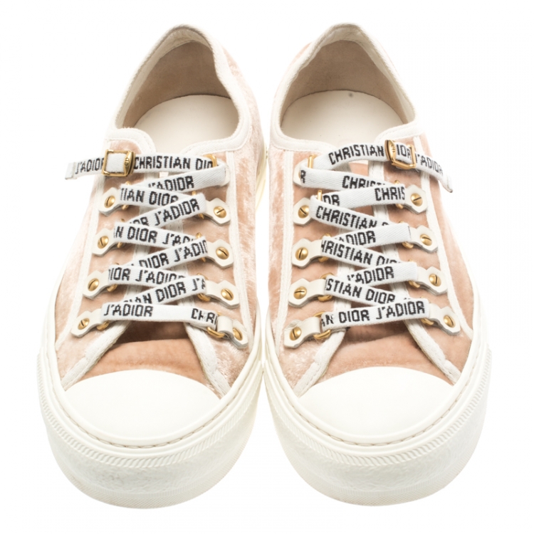 Pre Owned Dior Beige Velvet And Cotton Trim Walk'N'Dior Low Top Sneakers Size 38.5
