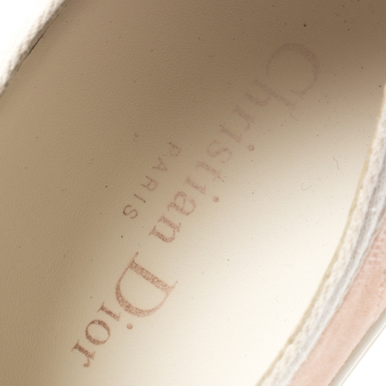 Pre Owned Dior Beige Velvet And Cotton Trim Walk'N'Dior Low Top Sneakers Size 38.5