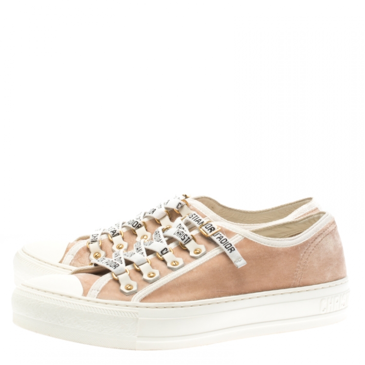 Pre Owned Dior Beige Velvet And Cotton Trim Walk'N'Dior Low Top Sneakers Size 38.5