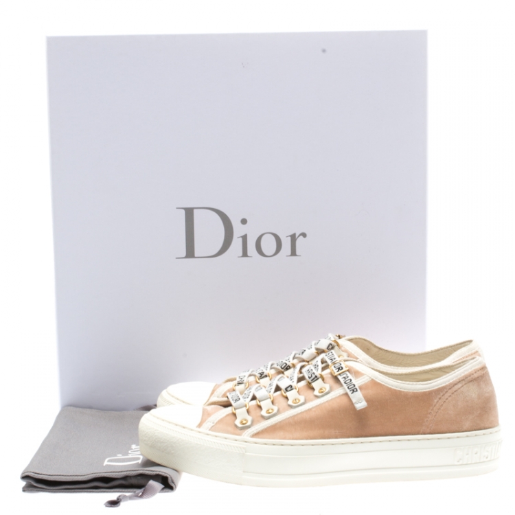 Pre Owned Dior Beige Velvet And Cotton Trim Walk'N'Dior Low Top Sneakers Size 38.5