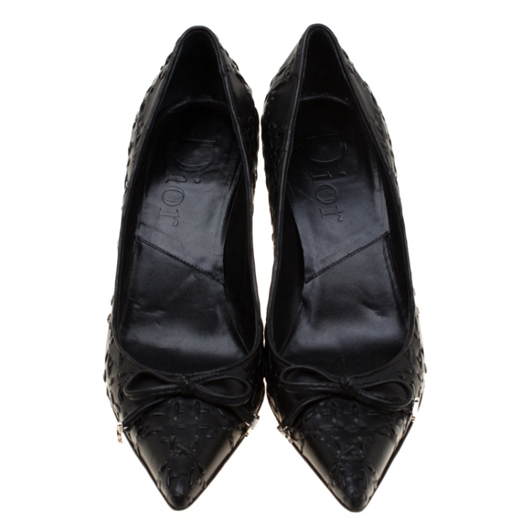 Pre Owned Dior Black Cannage Stitch Leather Bow Pointed Toe Pumps Size 39