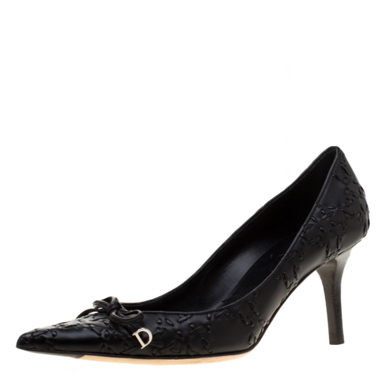 Pre Owned Dior Black Cannage Stitch Leather Bow Pointed Toe Pumps Size 39