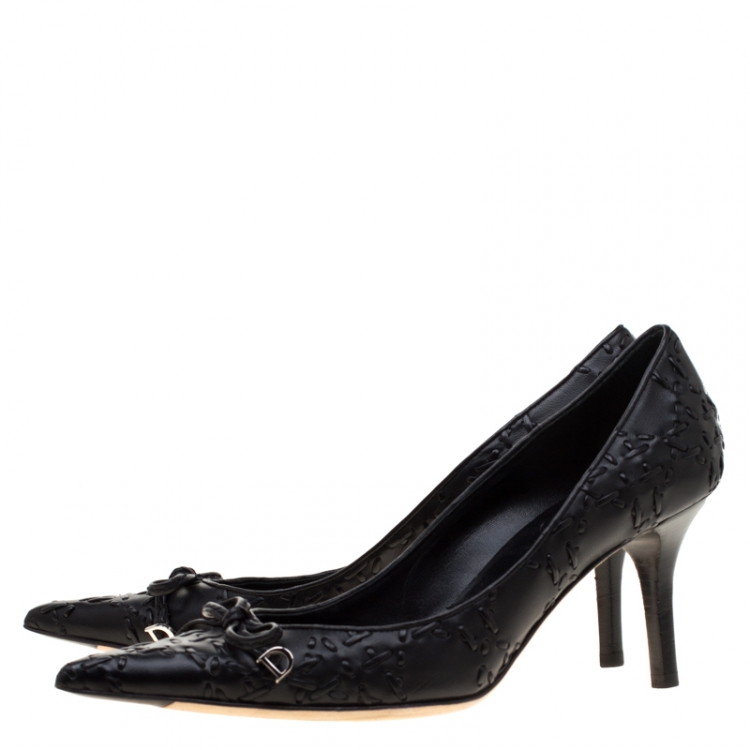 Pre Owned Dior Black Cannage Stitch Leather Bow Pointed Toe Pumps Size 39