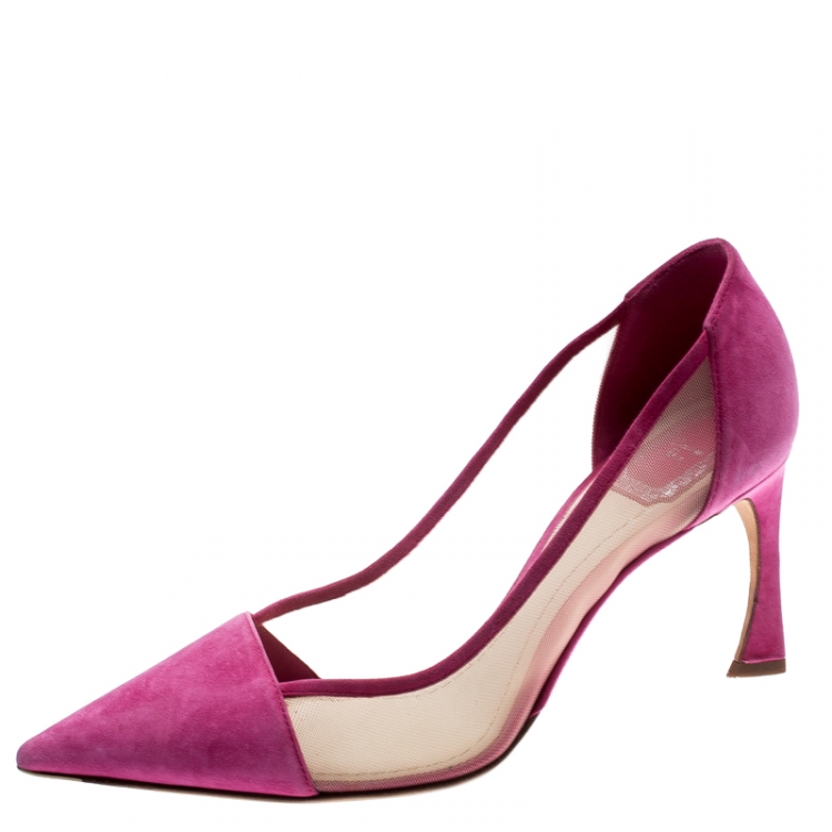 Pre Owned Dior Pink Suede And Mesh Pointed Toe Pumps Size 38