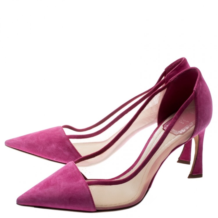 Pre Owned Dior Pink Suede And Mesh Pointed Toe Pumps Size 38