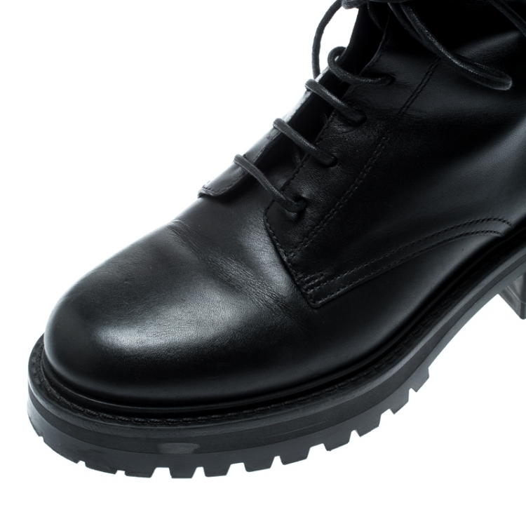 Pre Owned Dior Black Leather D Fight Combat Boots Size 36.5