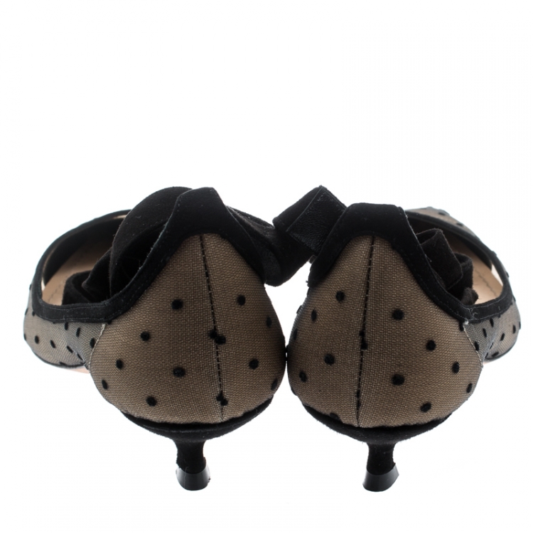 Pre Owned Dior Black Mesh And Suede Lovely D Polka Dot Ankle Wrap Pointed Toe Pumps Size 37
