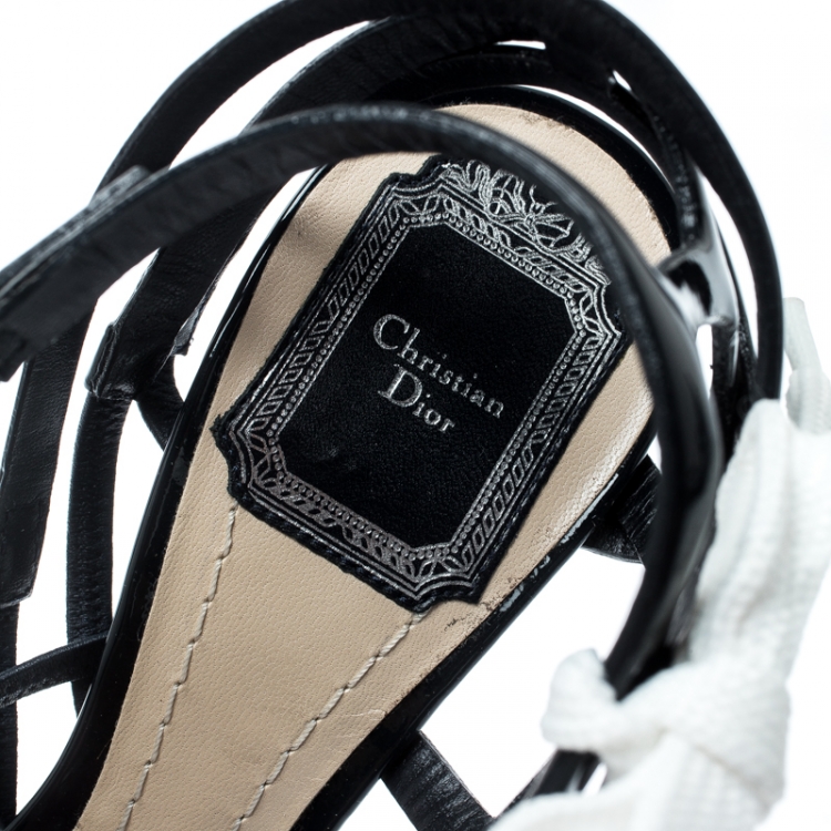 Pre Owned Dior Dark Blue Patent Leather Cut Out Ankle Strap Pointed Toe Sandals Size 36.5
