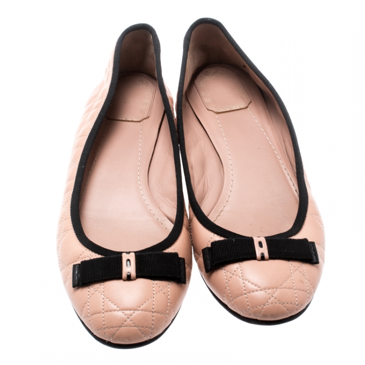 Pre Owned Christian Dior Beige Quilted Cannage Leather My Dior Ballet Flats Size 41