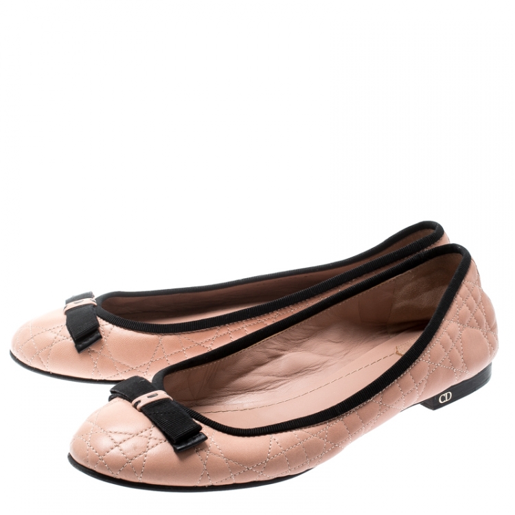 Pre Owned Christian Dior Beige Quilted Cannage Leather My Dior Ballet Flats Size 41