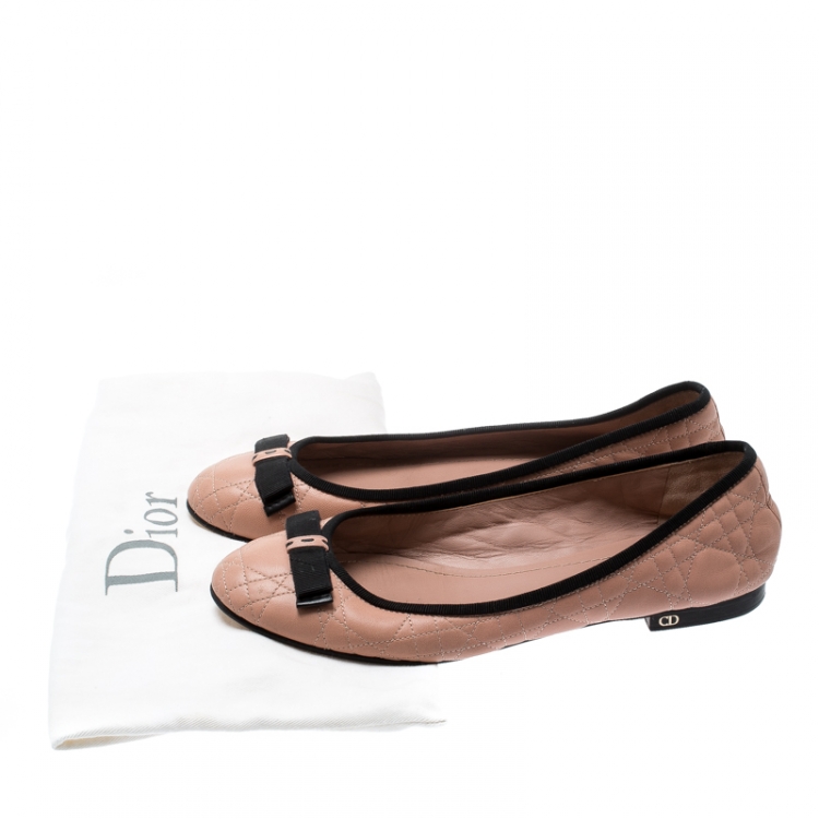 Pre Owned Christian Dior Beige Quilted Cannage Leather My Dior Ballet Flats Size 41