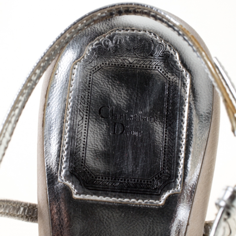 Pre Owned Dior Metallic Silver Slingback Strappy Sandals Size 40