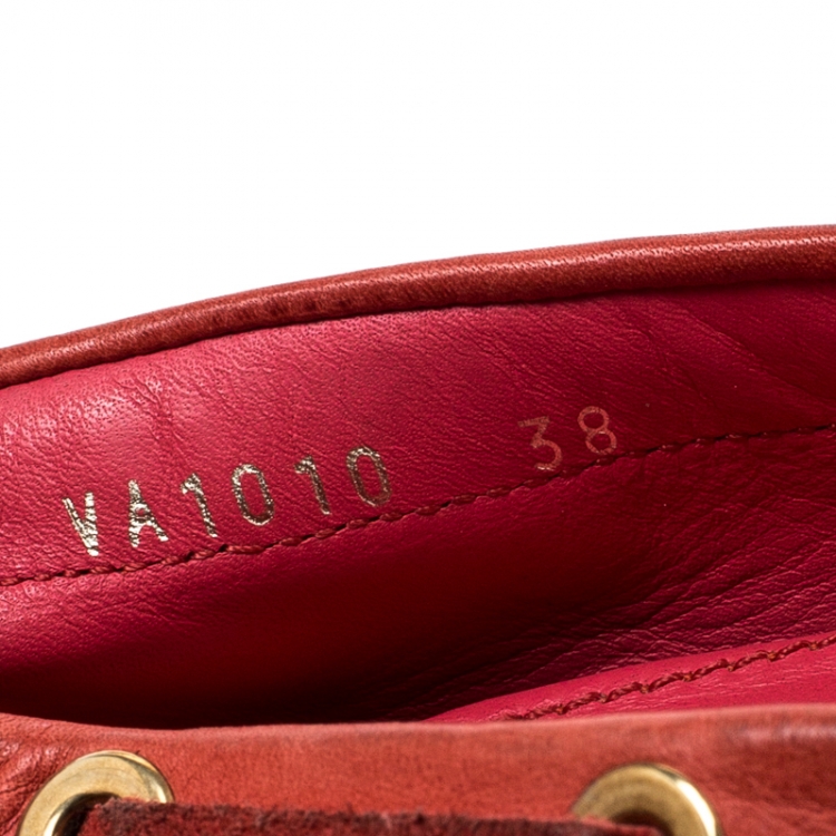 Pre Owned Dior Red Snake Embossed Suede And Leather CD Boatstitched Loafers Size 38