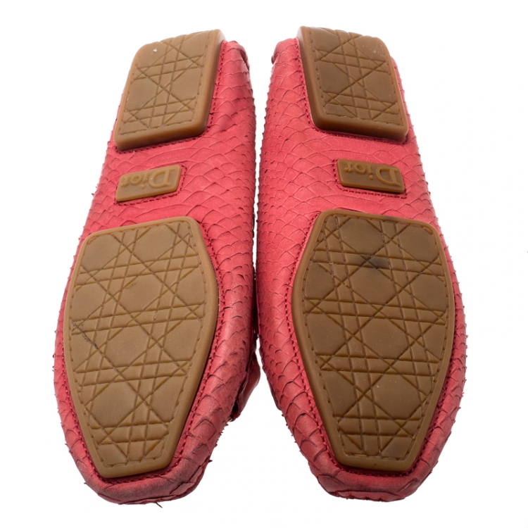 Pre Owned Dior Red Snake Embossed Suede And Leather CD Boatstitched Loafers Size 38