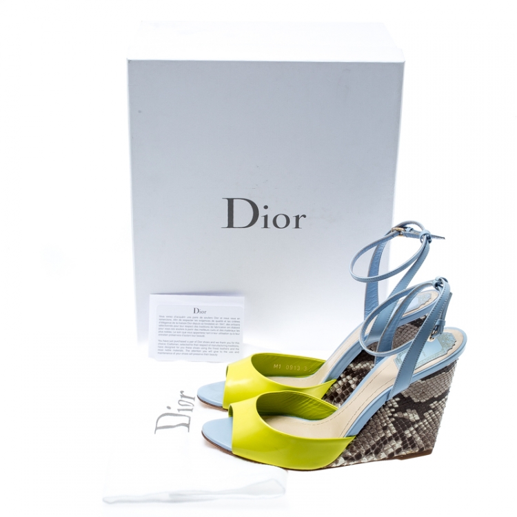 Pre Owned Dior Multicolor Leather And Python Leather Wedge Ankle Wrap Sandals Size 39