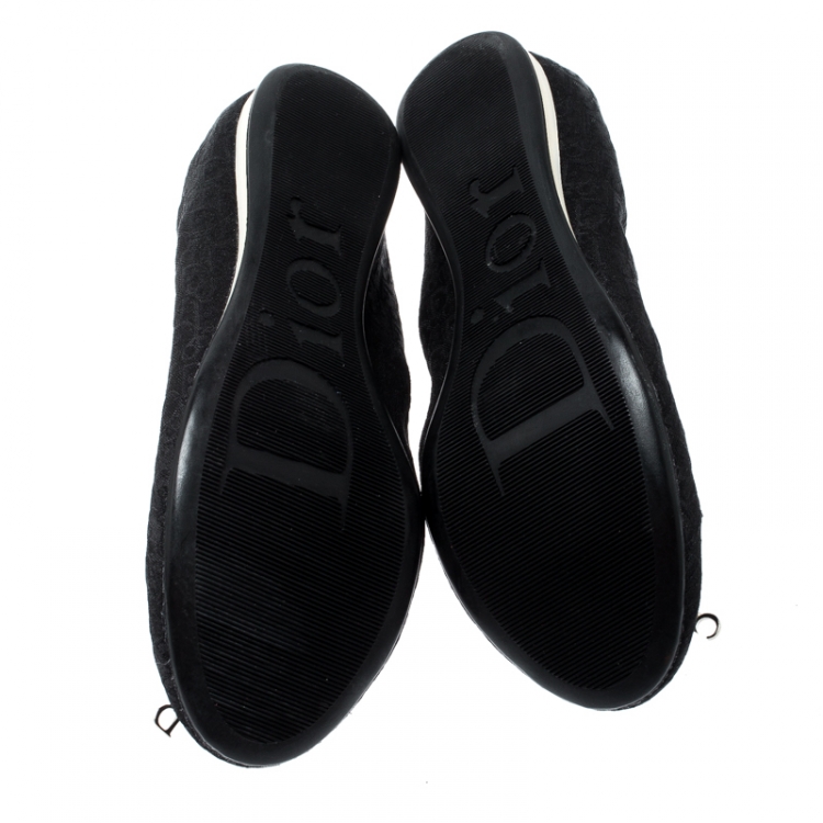 Pre Owned Dior Black Diorissimo Canvas Bow Detail Scrunch Ballet Flats Size 38