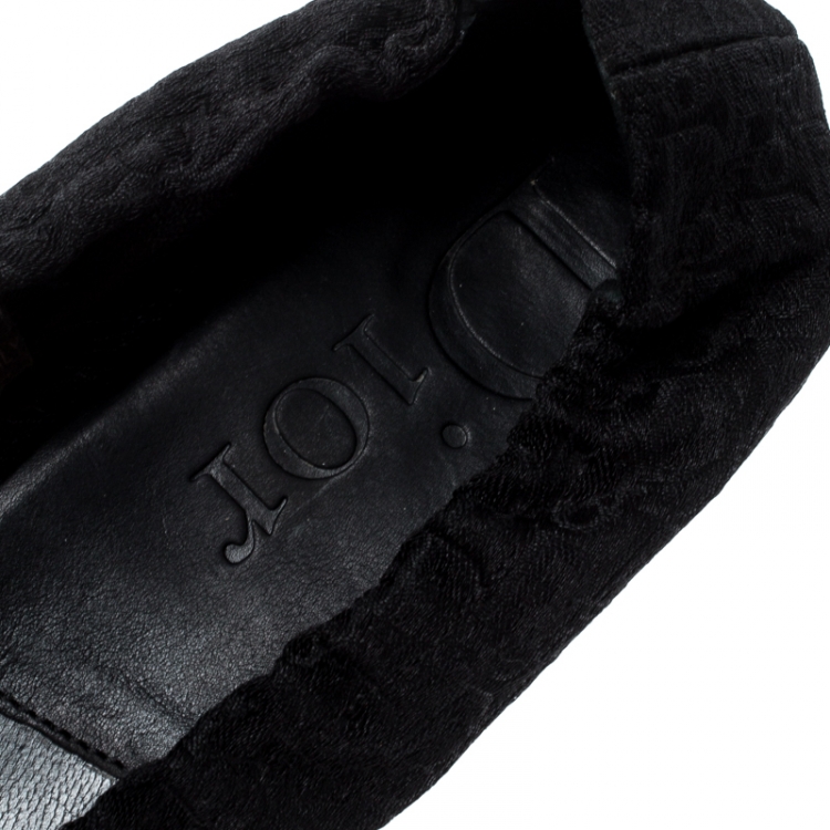 Pre Owned Dior Black Diorissimo Canvas Bow Detail Scrunch Ballet Flats Size 38