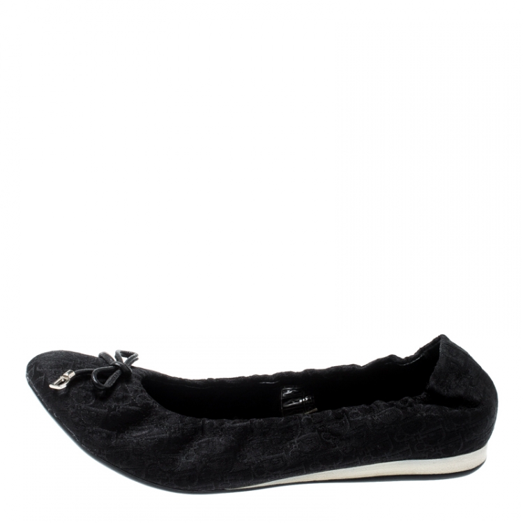 Pre Owned Dior Black Diorissimo Canvas Bow Detail Scrunch Ballet Flats Size 38