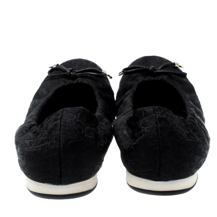 Pre Owned Dior Black Diorissimo Canvas Bow Detail Scrunch Ballet Flats Size 38