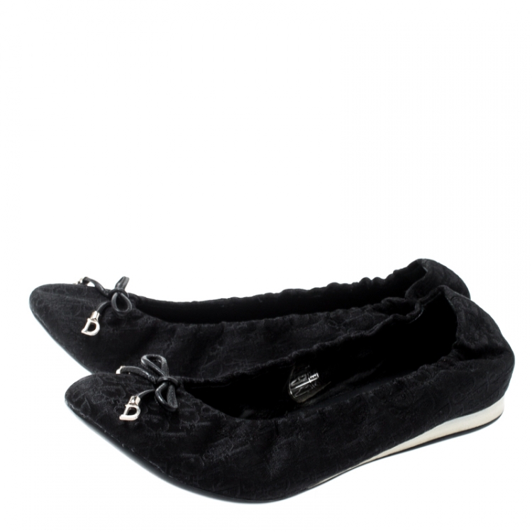 Pre Owned Dior Black Diorissimo Canvas Bow Detail Scrunch Ballet Flats Size 38