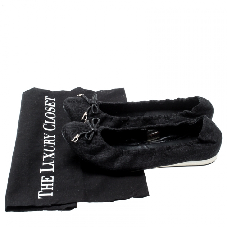 Pre Owned Dior Black Diorissimo Canvas Bow Detail Scrunch Ballet Flats Size 38