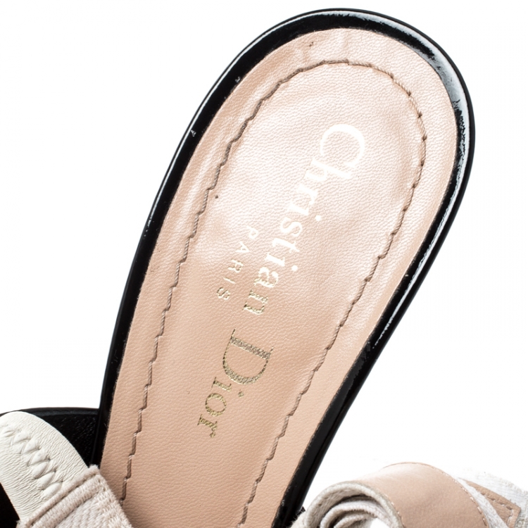 Pre Owned Dior Black Patent Leather J'adior Ribbon Pointed Toe Slingback Sandals Size 37.5