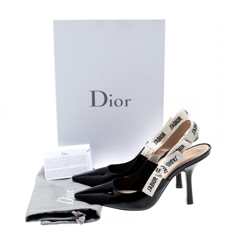 Pre Owned Dior Black Patent Leather J'adior Ribbon Pointed Toe Slingback Sandals Size 37.5