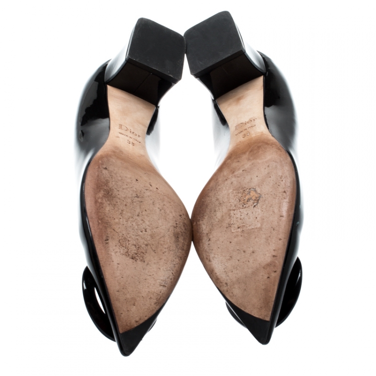 Pre Owned Dior Black Patent Leather Buckle Detail Pointed Toe Pumps Size 38