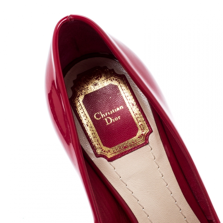 Pre Owned Dior Pink Patent Leather Miss Dior Peep Toe Platform Pumps Size 37