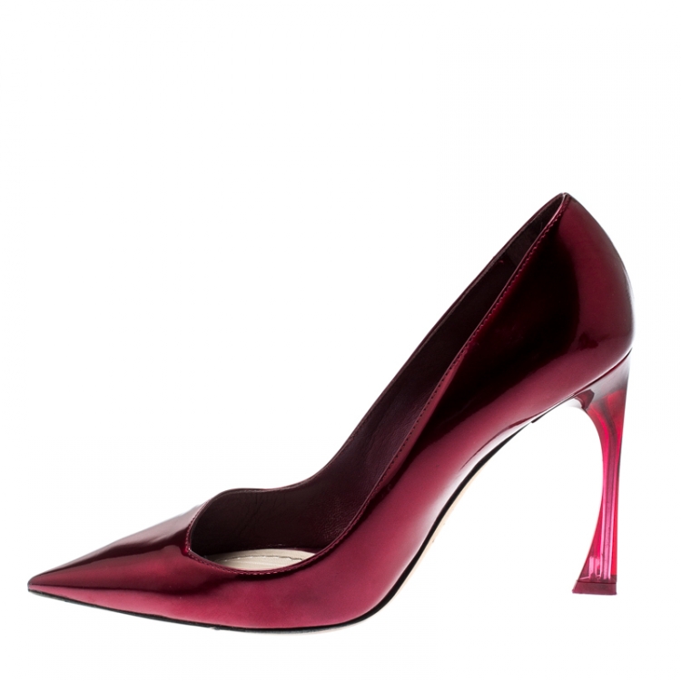 Pre Owned Dior Burgundy Patent Leather Pointed Toe Pumps Size 38
