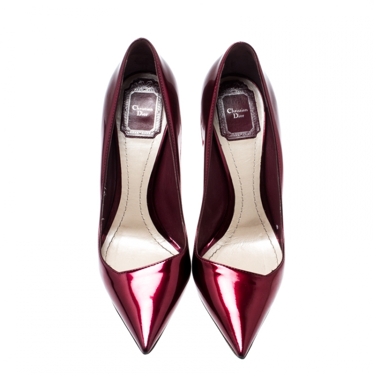Pre Owned Dior Burgundy Patent Leather Pointed Toe Pumps Size 38