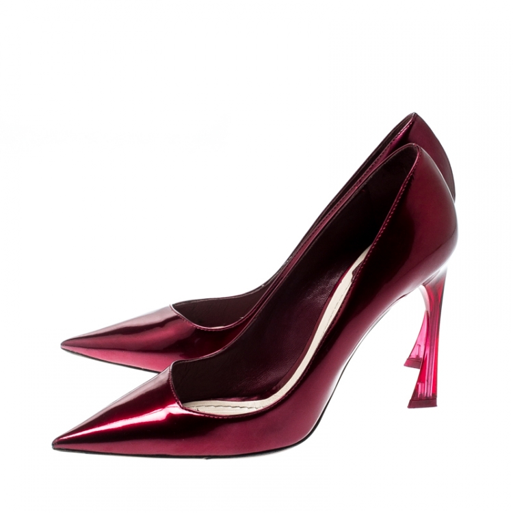 Pre Owned Dior Burgundy Patent Leather Pointed Toe Pumps Size 38
